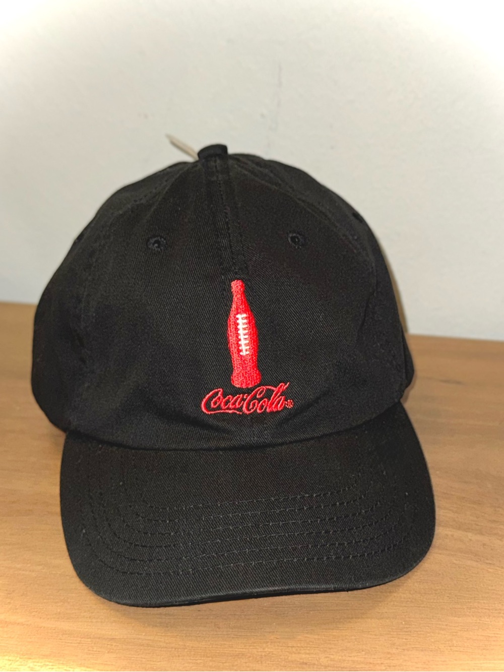 Coca-Cola Black Baseball Cap with Red Embroidered Football Logo
